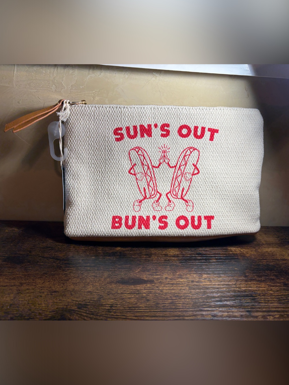 Universal Thread Cream Canvas Cosmetic Pouch with Red Graphic